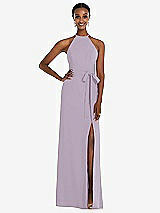 Rear View Thumbnail - Lilac Haze Halter Criss Cross Cutout Back Maxi Dress