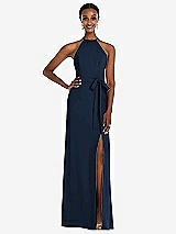 Rear View Thumbnail - Midnight Navy Halter Criss Cross Cutout Back Maxi Dress