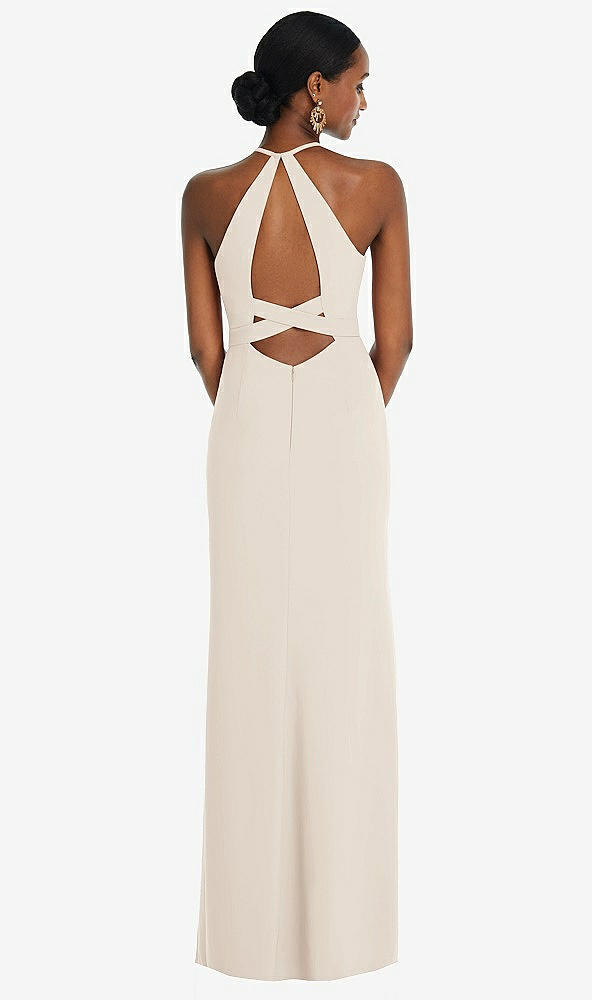 Front View - Oat Halter Criss Cross Cutout Back Maxi Dress