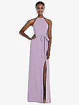 Rear View Thumbnail - Pale Purple Halter Criss Cross Cutout Back Maxi Dress