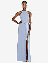 Rear View Thumbnail - Sky Blue Halter Criss Cross Cutout Back Maxi Dress