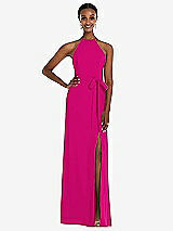 Rear View Thumbnail - Think Pink Halter Criss Cross Cutout Back Maxi Dress