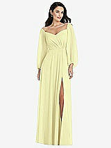 Alt View 1 Thumbnail - Butter Yellow Off-the-Shoulder Puff Sleeve Maxi Dress with Front Slit