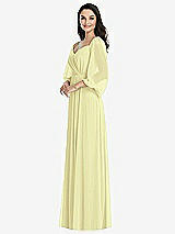 Front View Thumbnail - Butter Yellow Off-the-Shoulder Puff Sleeve Maxi Dress with Front Slit