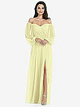 Side View Thumbnail - Butter Yellow Off-the-Shoulder Puff Sleeve Maxi Dress with Front Slit