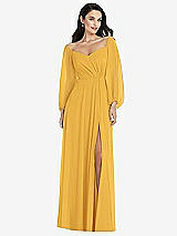 Alt View 1 Thumbnail - NYC Yellow Off-the-Shoulder Puff Sleeve Maxi Dress with Front Slit