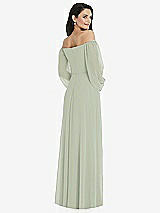 Rear View Thumbnail - Celadon Off-the-Shoulder Puff Sleeve Maxi Dress with Front Slit