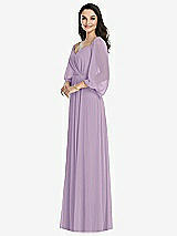 Front View Thumbnail - Pale Purple Off-the-Shoulder Puff Sleeve Maxi Dress with Front Slit