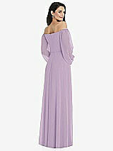 Rear View Thumbnail - Pale Purple Off-the-Shoulder Puff Sleeve Maxi Dress with Front Slit