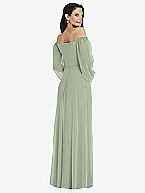 Rear View Thumbnail - Sage Off-the-Shoulder Puff Sleeve Maxi Dress with Front Slit