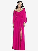 Alt View 1 Thumbnail - Think Pink Off-the-Shoulder Puff Sleeve Maxi Dress with Front Slit