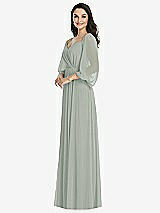 Front View Thumbnail - Willow Green Off-the-Shoulder Puff Sleeve Maxi Dress with Front Slit