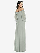 Rear View Thumbnail - Willow Green Off-the-Shoulder Puff Sleeve Maxi Dress with Front Slit