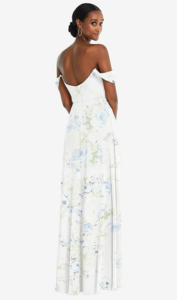 Back View - Bleu Garden Off-the-Shoulder Basque Neck Maxi Dress with Flounce Sleeves