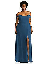 Alt View 1 Thumbnail - Dusk Blue Off-the-Shoulder Basque Neck Maxi Dress with Flounce Sleeves