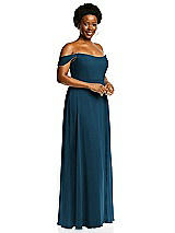 Alt View 2 Thumbnail - Atlantic Blue Off-the-Shoulder Basque Neck Maxi Dress with Flounce Sleeves