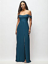 Alt View 4 Thumbnail - Atlantic Blue Off-the-Shoulder Basque Neck Maxi Dress with Flounce Sleeves