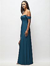 Alt View 5 Thumbnail - Atlantic Blue Off-the-Shoulder Basque Neck Maxi Dress with Flounce Sleeves