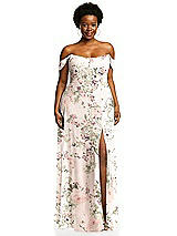 Alt View 1 Thumbnail - Blush Garden Off-the-Shoulder Basque Neck Maxi Dress with Flounce Sleeves