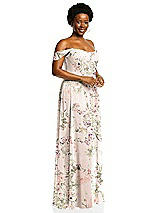 Alt View 2 Thumbnail - Blush Garden Off-the-Shoulder Basque Neck Maxi Dress with Flounce Sleeves