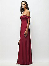 Alt View 5 Thumbnail - Burgundy Off-the-Shoulder Basque Neck Maxi Dress with Flounce Sleeves