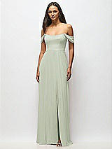 Alt View 4 Thumbnail - Celadon Off-the-Shoulder Basque Neck Maxi Dress with Flounce Sleeves