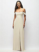 Alt View 4 Thumbnail - Champagne Off-the-Shoulder Basque Neck Maxi Dress with Flounce Sleeves