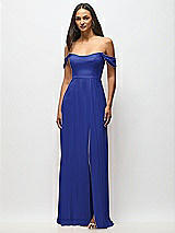 Alt View 4 Thumbnail - Cobalt Blue Off-the-Shoulder Basque Neck Maxi Dress with Flounce Sleeves