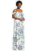 Alt View 2 Thumbnail - Cottage Rose Dusk Blue Off-the-Shoulder Basque Neck Maxi Dress with Flounce Sleeves