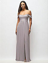 Alt View 4 Thumbnail - Cashmere Gray Off-the-Shoulder Basque Neck Maxi Dress with Flounce Sleeves