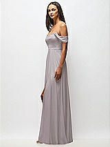 Alt View 5 Thumbnail - Cashmere Gray Off-the-Shoulder Basque Neck Maxi Dress with Flounce Sleeves