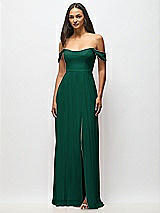 Alt View 4 Thumbnail - Hunter Green Off-the-Shoulder Basque Neck Maxi Dress with Flounce Sleeves