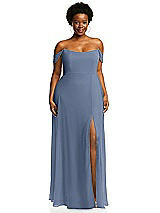 Alt View 1 Thumbnail - Larkspur Blue Off-the-Shoulder Basque Neck Maxi Dress with Flounce Sleeves