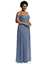 Alt View 2 Thumbnail - Larkspur Blue Off-the-Shoulder Basque Neck Maxi Dress with Flounce Sleeves