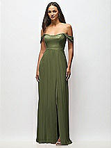 Alt View 4 Thumbnail - Olive Green Off-the-Shoulder Basque Neck Maxi Dress with Flounce Sleeves