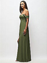 Alt View 5 Thumbnail - Olive Green Off-the-Shoulder Basque Neck Maxi Dress with Flounce Sleeves