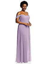 Alt View 2 Thumbnail - Pale Purple Off-the-Shoulder Basque Neck Maxi Dress with Flounce Sleeves