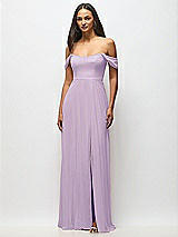 Alt View 4 Thumbnail - Pale Purple Off-the-Shoulder Basque Neck Maxi Dress with Flounce Sleeves