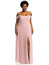 Alt View 1 Thumbnail - Rose - PANTONE Rose Quartz Off-the-Shoulder Basque Neck Maxi Dress with Flounce Sleeves