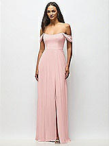 Alt View 4 Thumbnail - Rose Off-the-Shoulder Basque Neck Maxi Dress with Flounce Sleeves