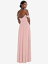 Rear View Thumbnail - Rose - PANTONE Rose Quartz Off-the-Shoulder Basque Neck Maxi Dress with Flounce Sleeves