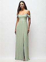 Alt View 4 Thumbnail - Sage Off-the-Shoulder Basque Neck Maxi Dress with Flounce Sleeves
