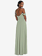 Rear View Thumbnail - Sage Off-the-Shoulder Basque Neck Maxi Dress with Flounce Sleeves