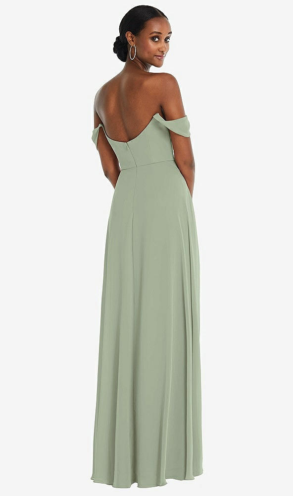 Back View - Sage Off-the-Shoulder Basque Neck Maxi Dress with Flounce Sleeves