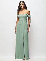 Alt View 4 Thumbnail - Seagrass Off-the-Shoulder Basque Neck Maxi Dress with Flounce Sleeves