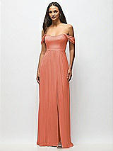 Alt View 4 Thumbnail - Terracotta Copper Off-the-Shoulder Basque Neck Maxi Dress with Flounce Sleeves