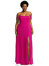 Alt View 1 Thumbnail - Think Pink Off-the-Shoulder Basque Neck Maxi Dress with Flounce Sleeves