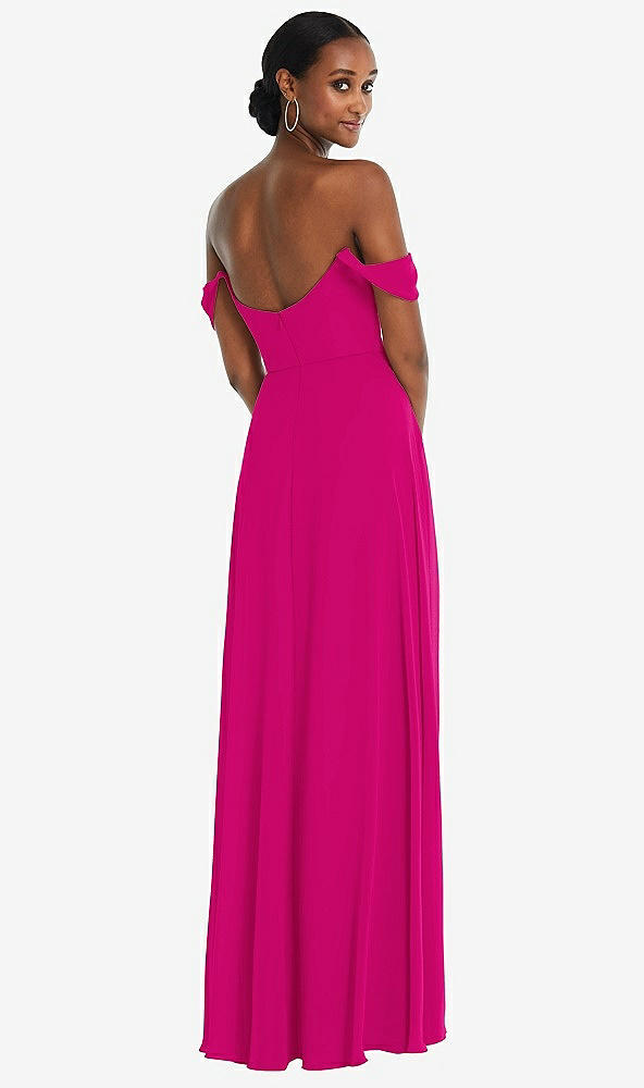 Back View - Think Pink Off-the-Shoulder Basque Neck Maxi Dress with Flounce Sleeves