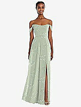 Front View Thumbnail - Vintage Primrose Sage Off-the-Shoulder Basque Neck Maxi Dress with Flounce Sleeves