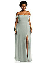 Alt View 1 Thumbnail - Willow Green Off-the-Shoulder Basque Neck Maxi Dress with Flounce Sleeves